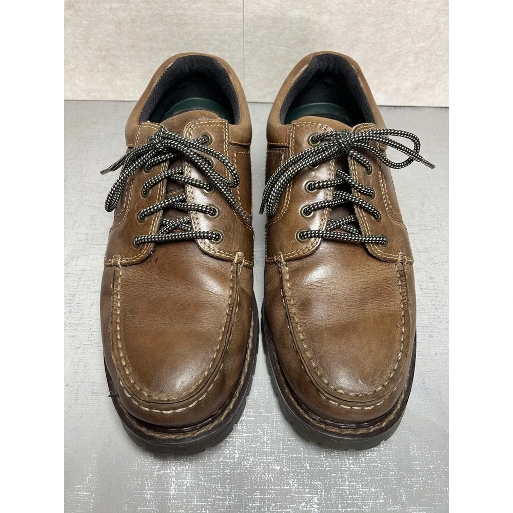 Earth Shoe Mens 10.5 Brown Leather Moc Toe Lace Up Lug Sole Oxfords Casual Shoes